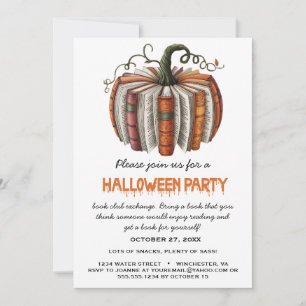 Invitation Club du livre citrouille Exchange Halloween Party 