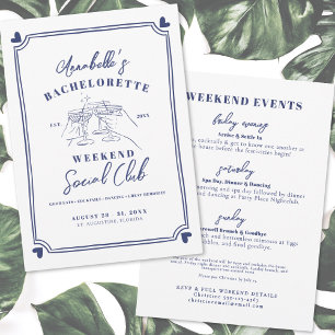 Invitation Club Social Retro Bleu Enterrement de Vie de Jeune