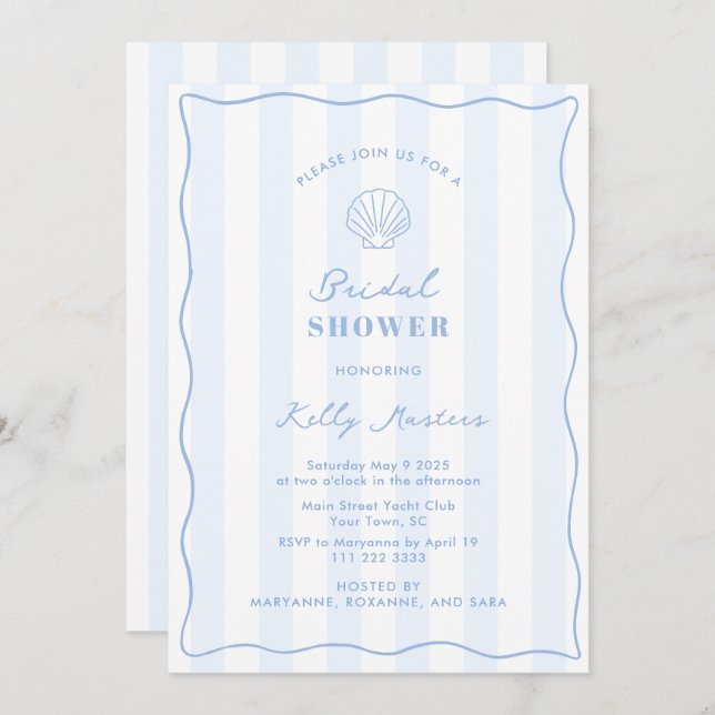 Invitation Coastal Blue And White Bridal Shower (Devant / Derrière)