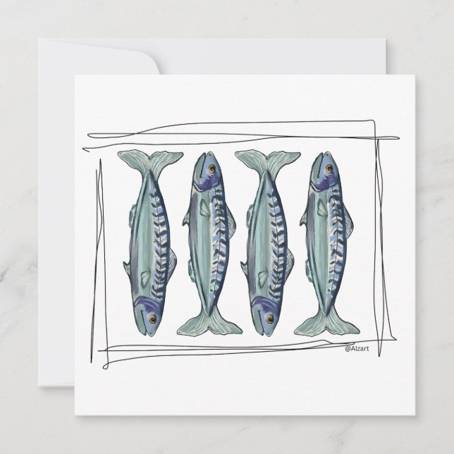 Invitation Coastal Blue Mackerel Seamless Ocean Fish Pattern (Devant)