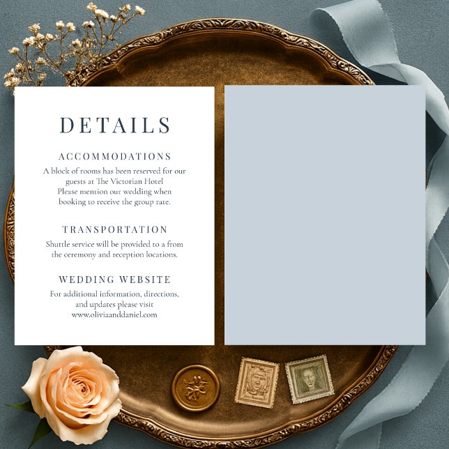 Invitation Coastal Blue Minimalist Elegant Wedding Details (Créateur téléchargé)