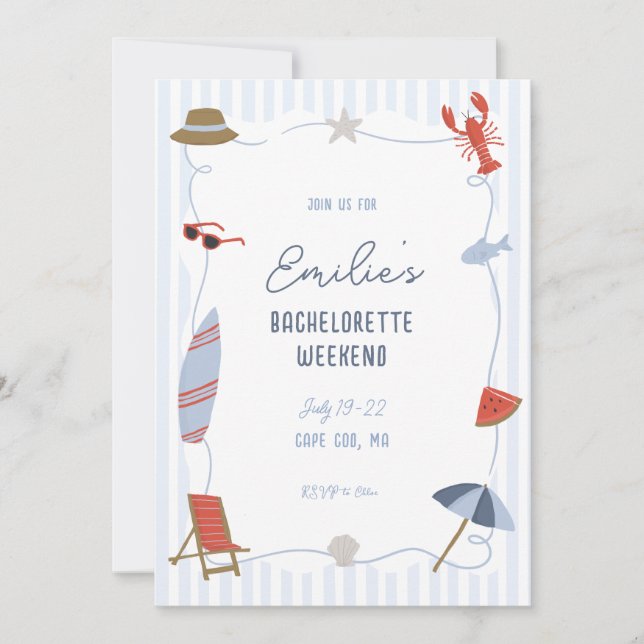 Invitation Coastal Cape Cod Bachelorette Itinerary Invite  (Devant)