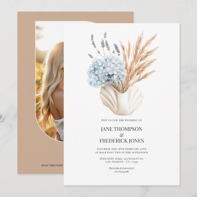 Invitation Coastal Chic Autumn - Fall Wedding Photo QR Code (Devant / Derrière)