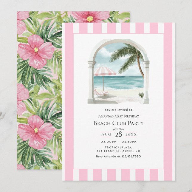 Invitation Coastal Chic Beach Club Birthday Party (Devant / Derrière)