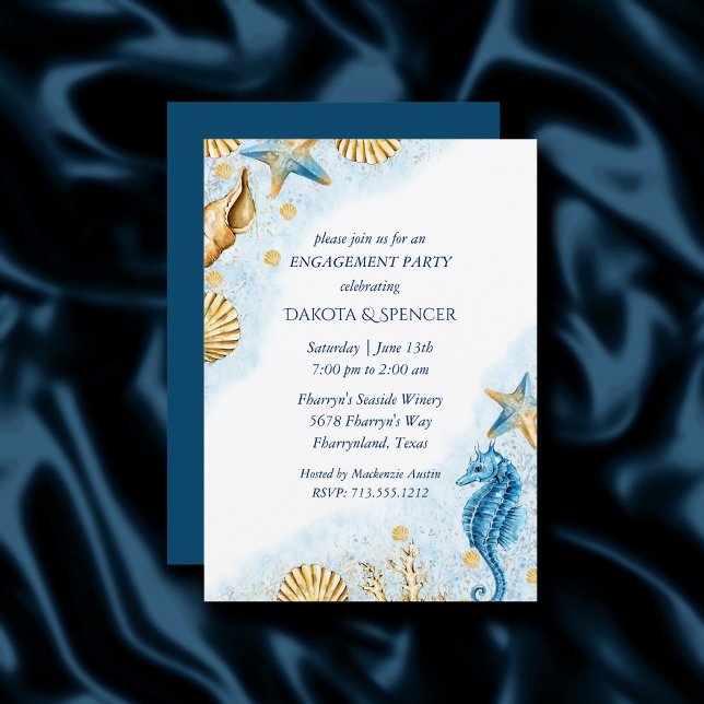 Invitation Coastal Chic | Parti d'engagement de Coral Reef mo (Créateur téléchargé)