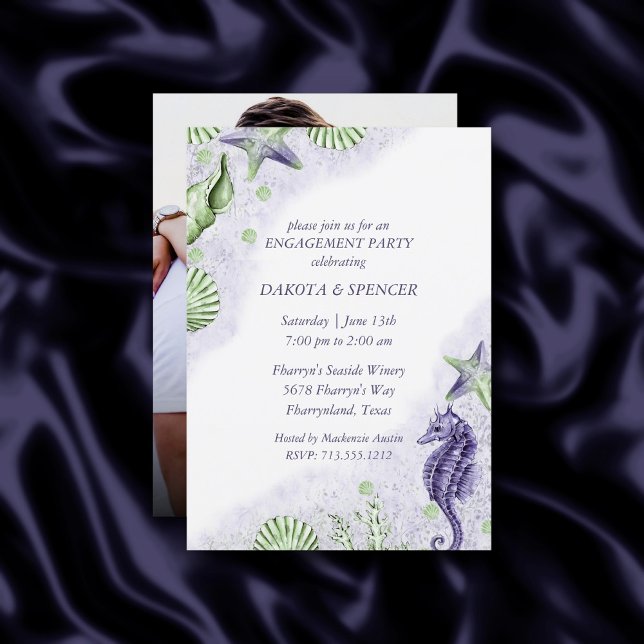 Invitation Coastal Chic | Photo de la partie de l'engagement  (Créateur téléchargé)