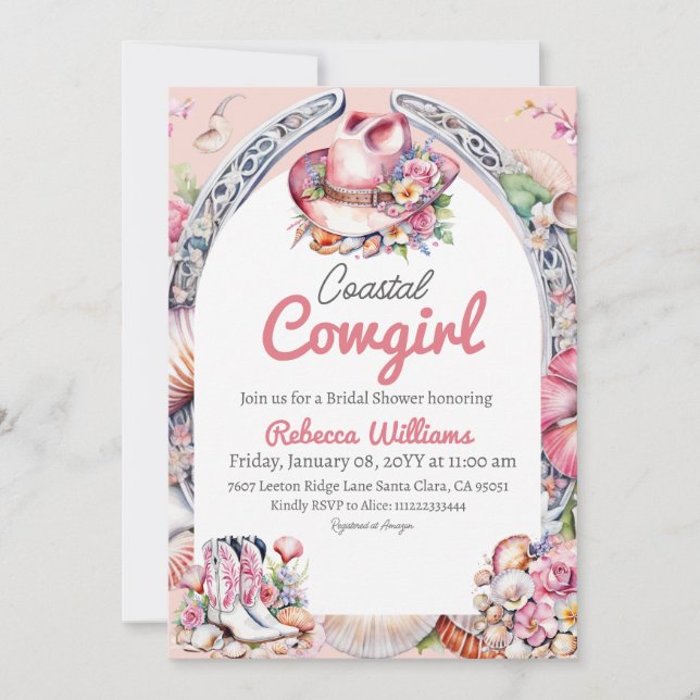 Invitation Coastal Cowgirl rose Casquette Fête des mariées oc (Devant)