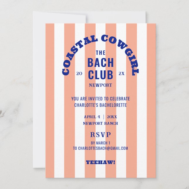 Invitation Coastal Cowgirl The Bach Club Bachelorette Party (Devant)