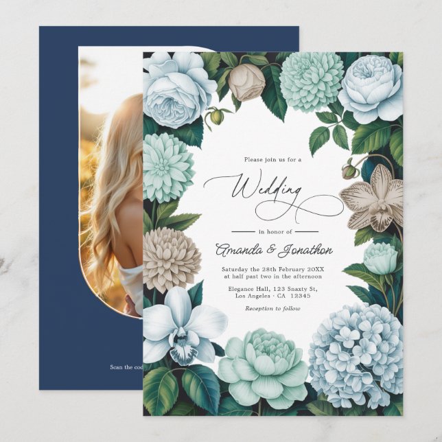 Invitation Coastal Fog/Seafoam Tint & Driftwood Beige Wedding (Devant / Derrière)