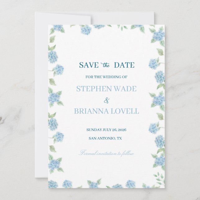 Invitation Coastal Hydrangea Save the Date  (Devant)