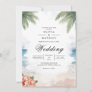 Invitation Coastal Palm Breeze Beach Wedding