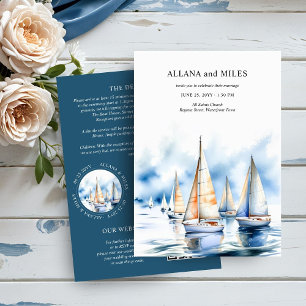 Invitation Coastal Sailboat - Détails du Mariage et code QR