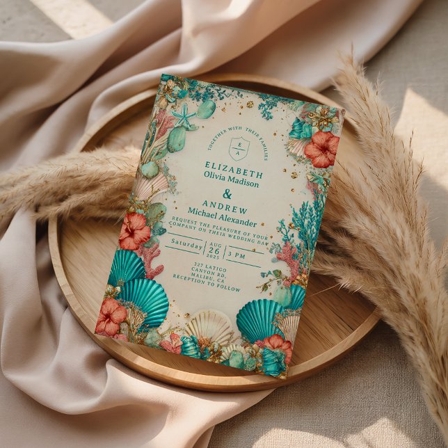 Invitation Coastal Seashell Wedding (Créateur téléchargé)