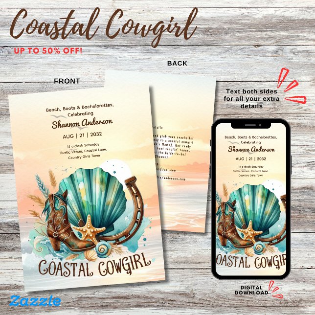 Invitation ⭐ Coastale fille Rustic Beach Bachelorette (Créateur téléchargé)