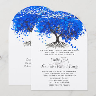 Invitation Cobalt Blue Heart Leaf Tree Mariage