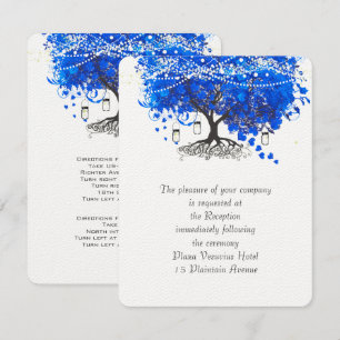 Invitation Cobalt Blue Heart Leaf Tree Mariage