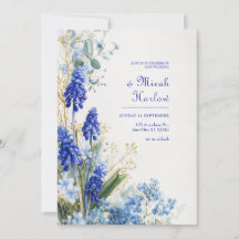 Cobalt Blue Muscari Watercolor Botanical Border