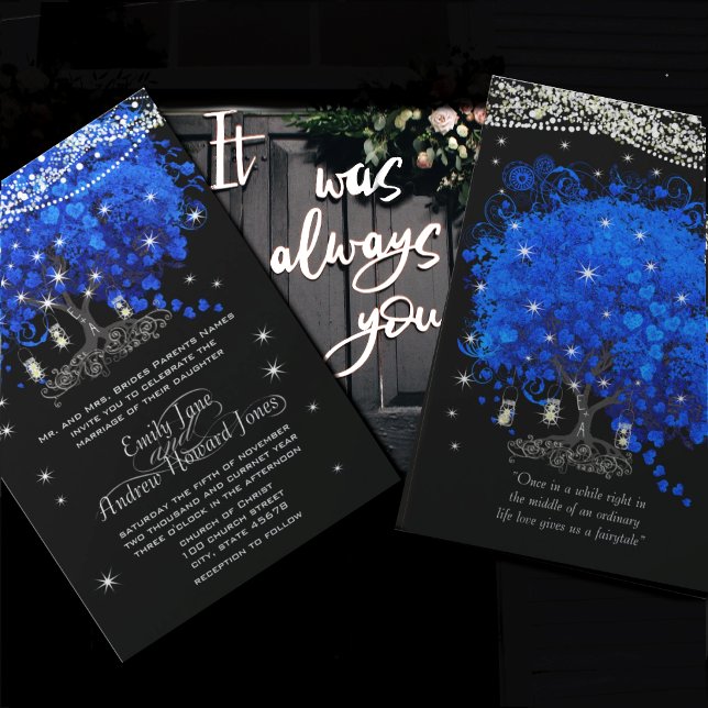 Invitation Cobalt Blue Opulence Heart Leaf Tree Mariage (Créateur téléchargé)