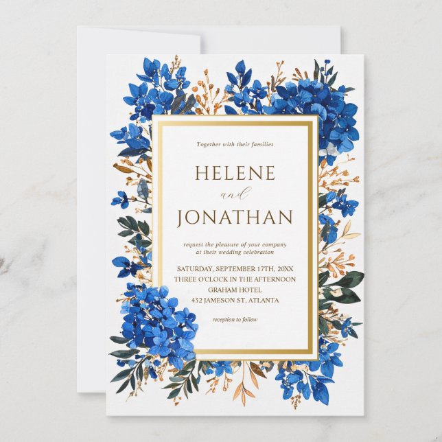 Invitation Cobalt Blue Terracotta Élégant Mariage de jardin (Devant)