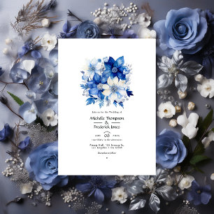 Invitation Cobalt galactique et Mariage floral argenté
