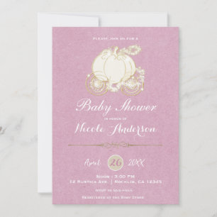 Invitation Coche de Cendrillon en or rose pour Baby Shower