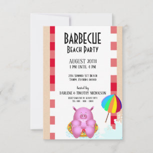Invitation Cochon de dessin animé rose drôle   Fête au bord d