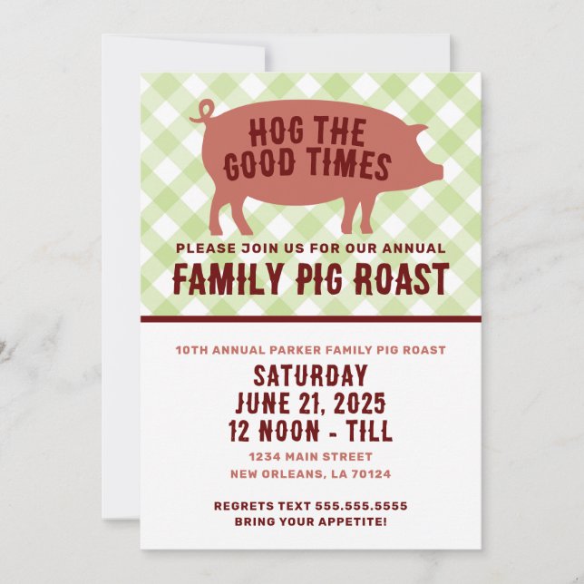 Invitation Cochon de lait grillé 'Hog the Good Times' (Devant)