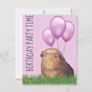 Invitation Cochon d'Inde Ballons Violets Anniversaire Personn