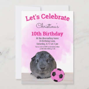 Invitation Cochon d'Inde Gris Fille Balle de Football Rose Pe