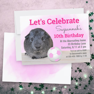 Invitation Cochon d'Inde gris Girly Ballon de Football Rose P