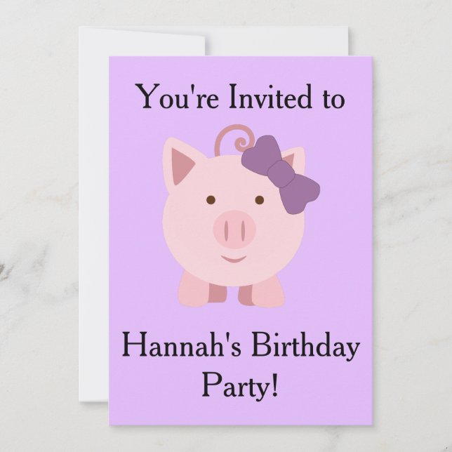 Invitation Cochon fille mignonne (Devant)