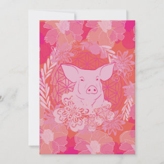 Invitation cochon, fleur de vie, bleu, mandala, zen, chakra,