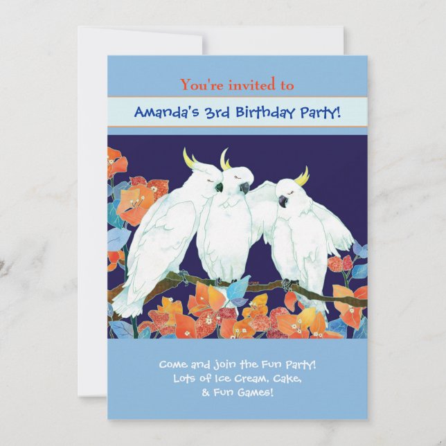 Invitation Cockatoos Anniversaire de enfant (Devant)