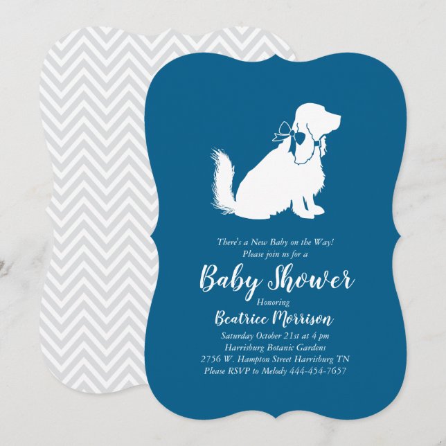 Invitation Cocker Spaniel Chien Baby shower Garçon Bleu (Devant / Derrière)