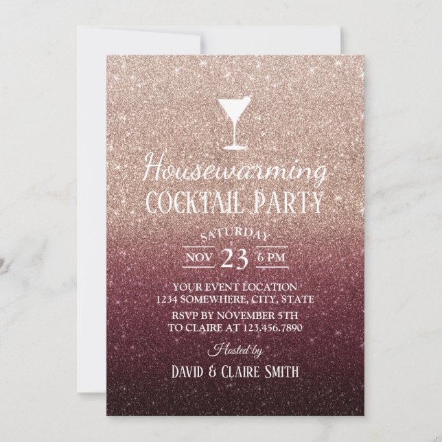 Invitation Cocktail à chaud à la maison Burgundy Rose Gold (Devant)