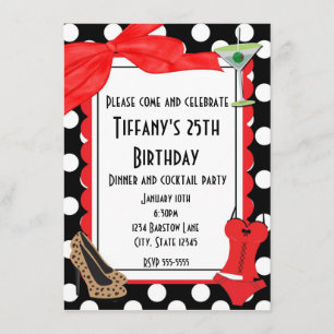 Invitation cocktail à cocktails Retro black polka 