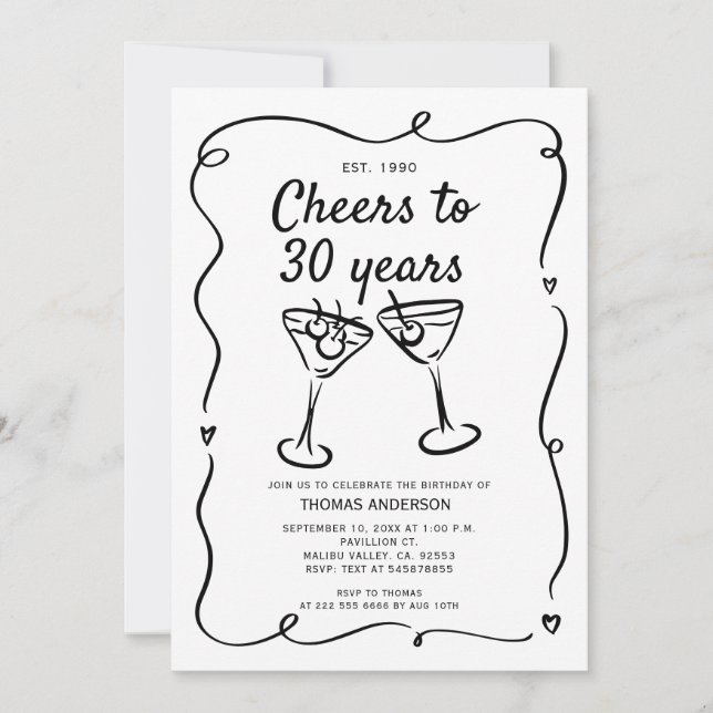 Invitation Cocktail à main 30ème, 40ème, 50ème, Anniversaire (Devant)