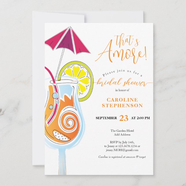 Invitation Cocktail Aperol Spritz Fête des mariées Script sim (Devant)
