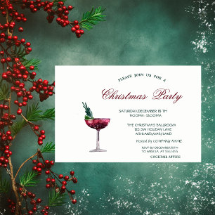 Invitation Cocktail Aquarelle Rouge Fête d'entreprise de Noël
