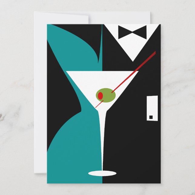 Invitation Cocktail Art Déco Turquoise et noir (Devant)