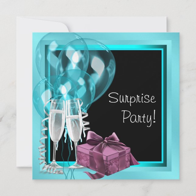 Invitation Cocktail Balloon Turquoise Bleu Surprise Anniversa (Devant)