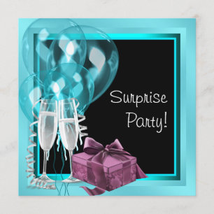 Invitation Cocktail Balloon Turquoise Bleu Surprise Anniversa