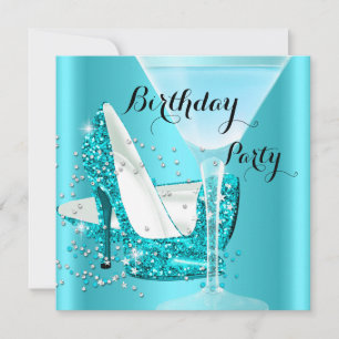 Invitation Cocktail bleu turquoise talons hauts Anniversaire 