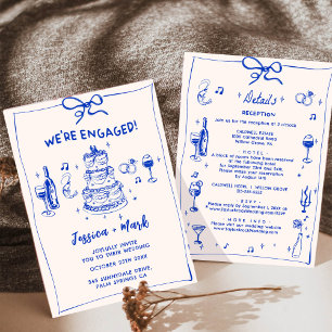 Invitation Cocktail Blue Elegant Champagne Wedding Party