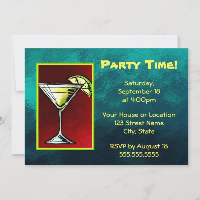 Invitation Cocktail Boisson avec une tranche de temps de fête (Devant)