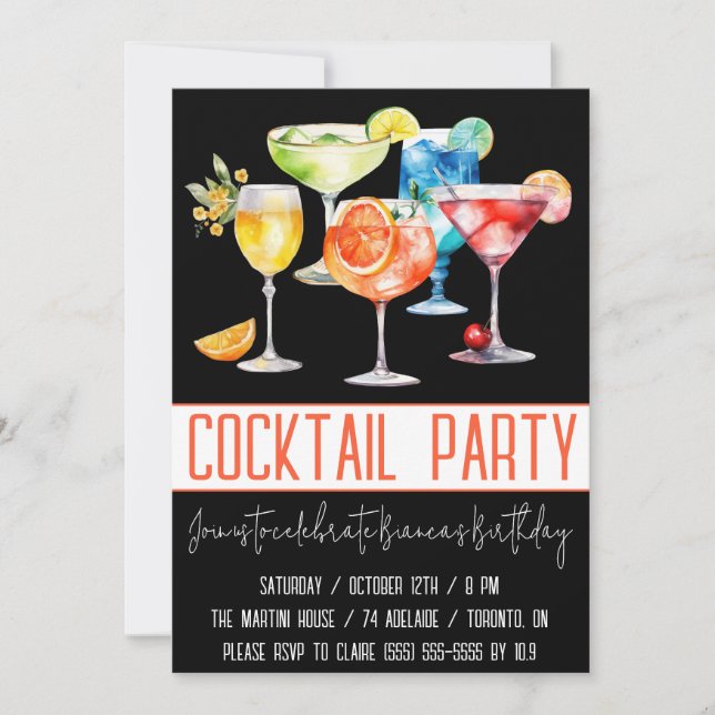 Invitation Cocktail, Boissons de Fruité, Anniversaire (Devant)