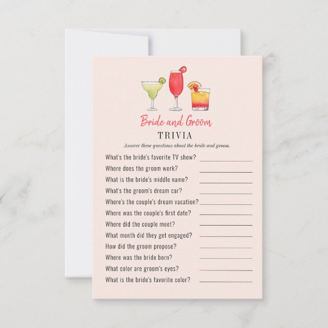 Invitation Cocktail Bride et douche de chambre Trivia jeux (Devant)