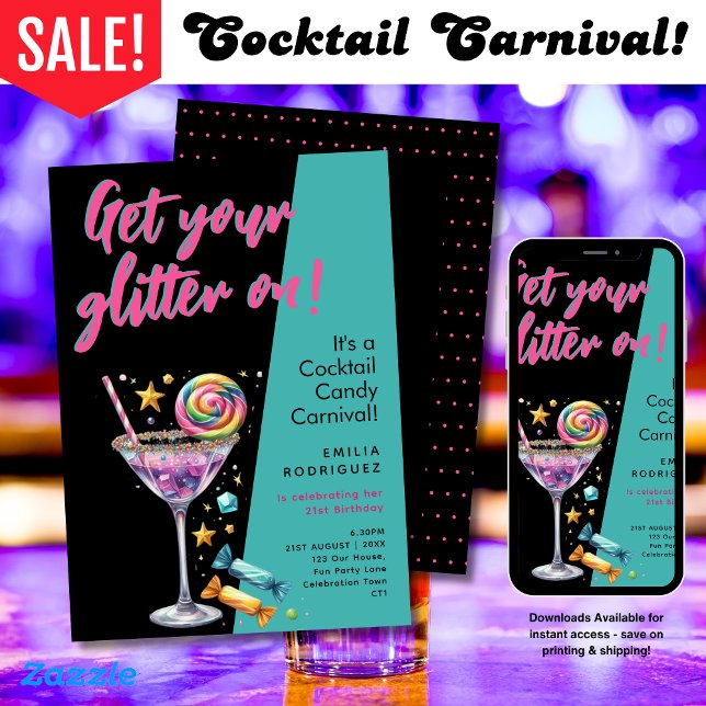 Invitation Cocktail Candy Carnival Anniversaire Bachelorette  (Créateur téléchargé)