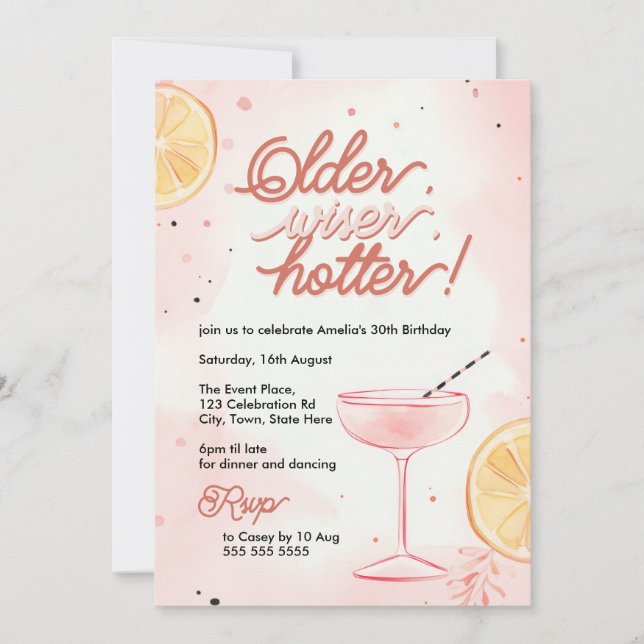 Invitation Cocktail citron rose plus ancien, plus sage et plu (Devant)