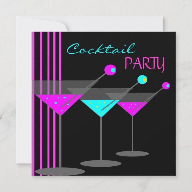 Invitation Cocktail Cocktails Boissons Martini Turquoise Rose (Devant)